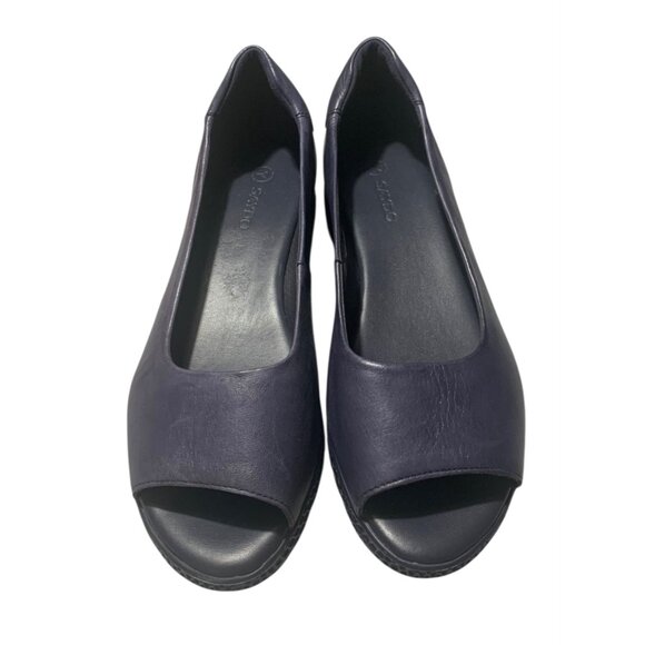 SAYDO Navy Blue Leather Peep Toe Wedge Heel Women's Comfort Shoes Size - Picture 3 of 9